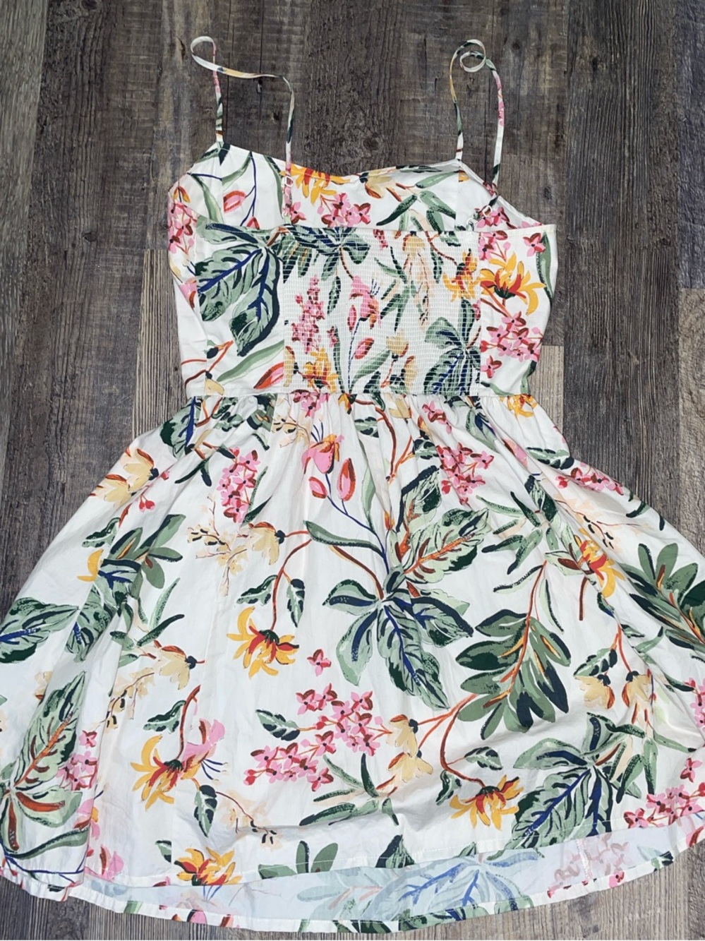 H&M White Floral Spaghetti-Strap Mini Dress with Green & Yellow Print - Picture 6 of 6